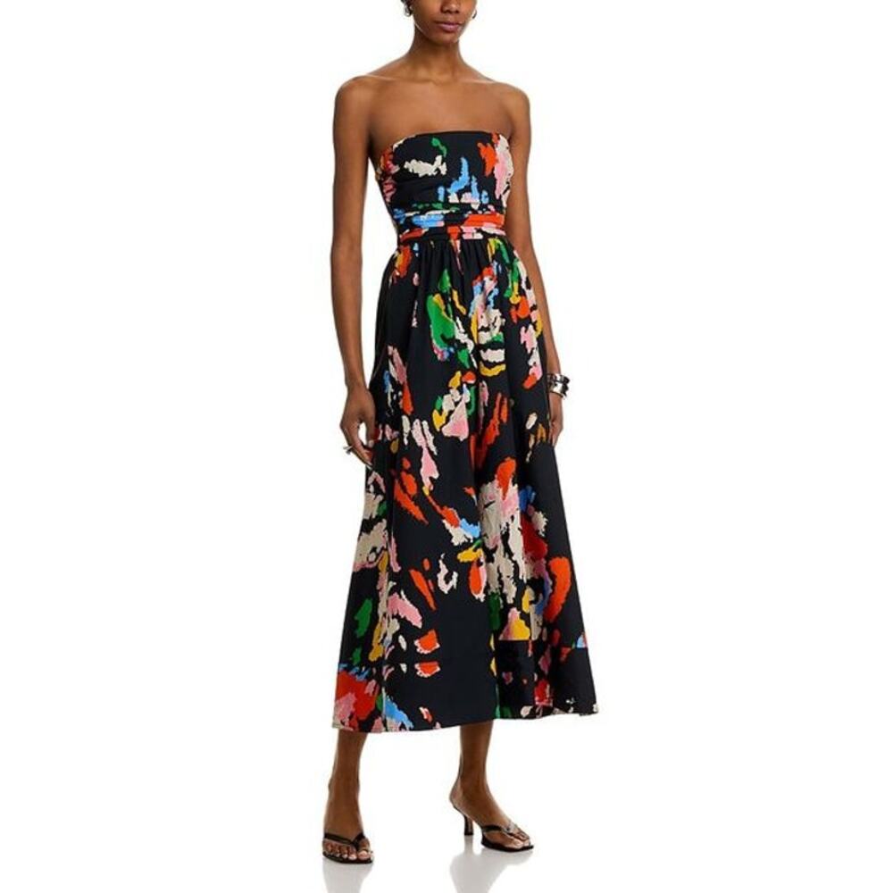 A.L.C. Strapless Black Floral-Print Midi Dress